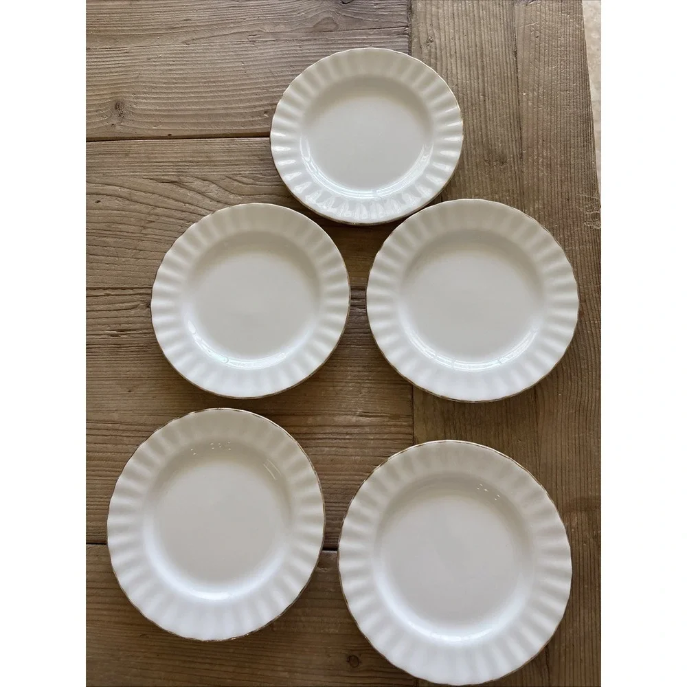 5 Royal Albert China Val D'or Pattern White Gold Edge Bread Butter Plate 6 1/4